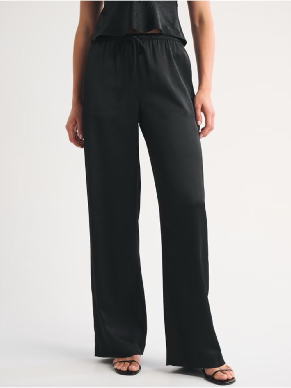 NWT Abercrombie Gemma Satin Wide Leg Pull-On Pant Black Size XXL